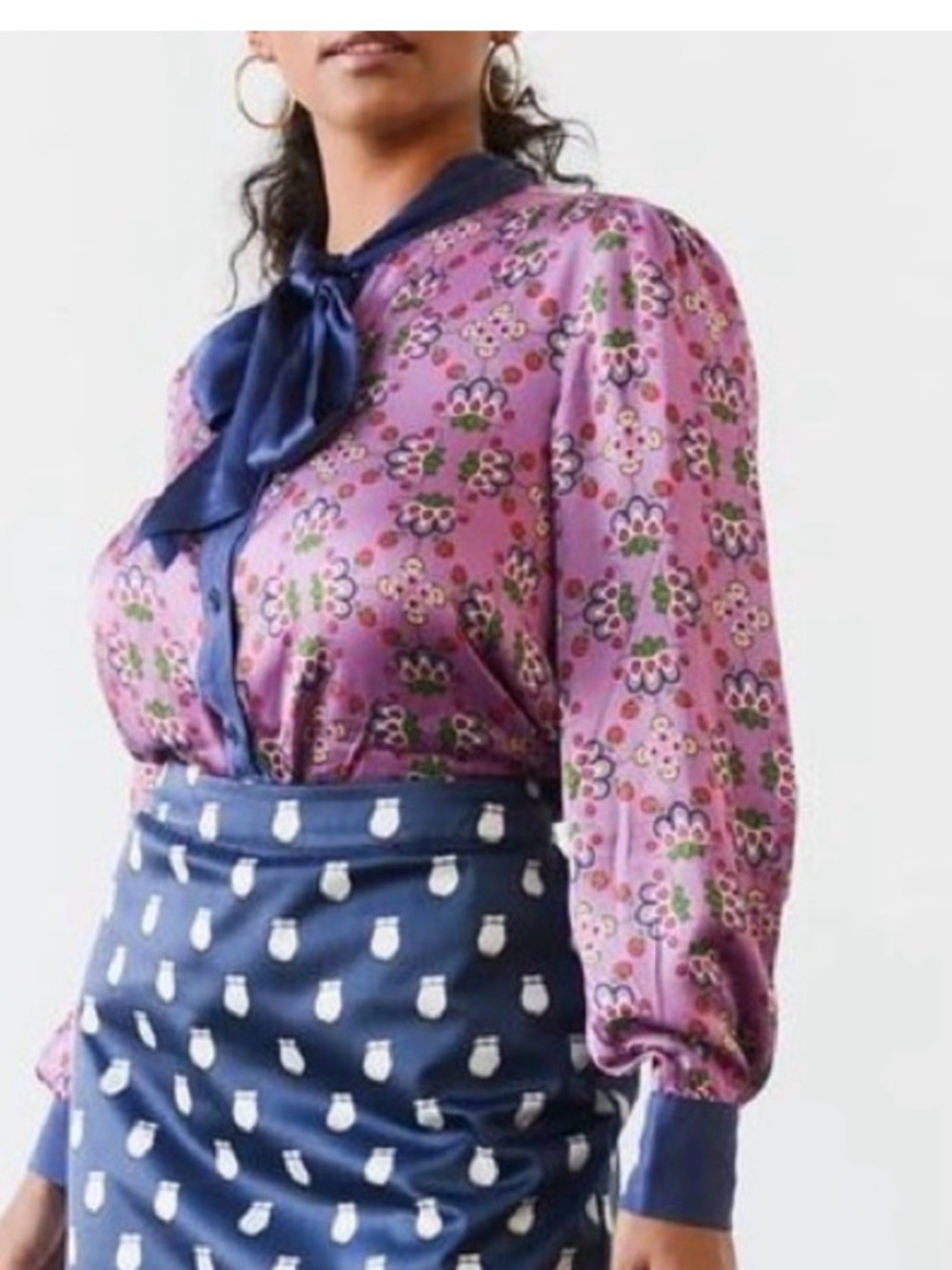 B. Yellowtail Floral Button-Front Blouse with Contrast Trim